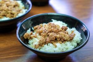 Braised meat over cooked rice, famous and delicious street food in Taiwan. photo