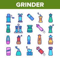 Grinder Pepper Salt Collection Icons Set Vector