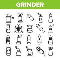 Grinder Pepper Salt Collection Icons Set Vector