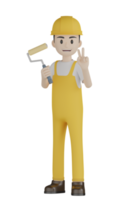 3d trabalhadores de construção isolados em uniforme amarelo png