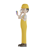 3d Isolated Construction Laborers in yellow uniform png