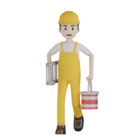 3d Isolated Construction Laborers in yellow uniform png