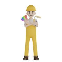 3d trabalhadores de construção isolados em uniforme amarelo png