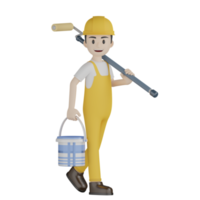 3d trabajadores de la construcción aislados en uniforme amarillo png