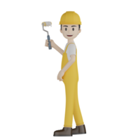 3d Isolated Construction Laborers in yellow uniform png