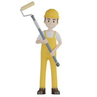 3d trabalhadores de construção isolados em uniforme amarelo png