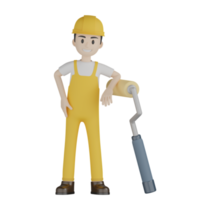 3d Isolated Construction Laborers in yellow uniform png