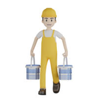 3d Isolated Construction Laborers in yellow uniform png