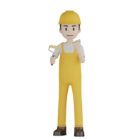 3d trabalhadores de construção isolados em uniforme amarelo png