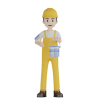 3d Isolated Construction Laborers in yellow uniform png