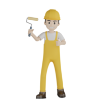 3d trabajadores de la construcción aislados en uniforme amarillo png