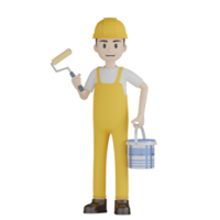 3d Isolated Construction Laborers in yellow uniform png