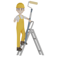 3d trabalhadores de construção isolados em uniforme amarelo png