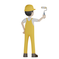 3d trabalhadores de construção isolados em uniforme amarelo png