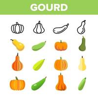 Gourd Autumn Season Harvest Vector Linear Icons Set