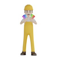 3d trabalhadores de construção isolados em uniforme amarelo png