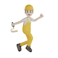 3d Isolated Construction Laborers in yellow uniform png