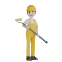 3d trabalhadores de construção isolados em uniforme amarelo png