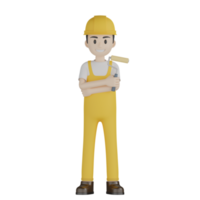 Ouvriers de construction isolés 3d en uniforme jaune png