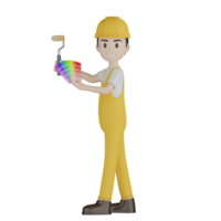 3d trabalhadores de construção isolados em uniforme amarelo png