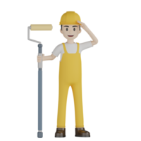 3d trabalhadores de construção isolados em uniforme amarelo png