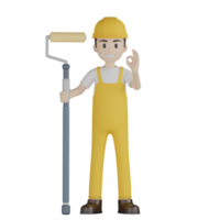 3d trabajadores de la construcción aislados en uniforme amarillo png