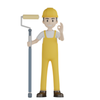 3d trabalhadores de construção isolados em uniforme amarelo png