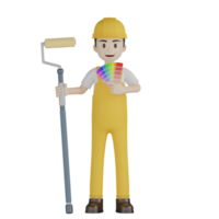 3d trabalhadores de construção isolados em uniforme amarelo png