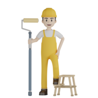 3d Isolated Construction Laborers in yellow uniform png