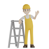 3d trabalhadores de construção isolados em uniforme amarelo png