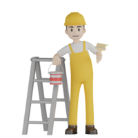 3d Isolated Construction Laborers in yellow uniform png