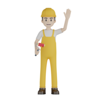 3d trabajadores de la construcción aislados en uniforme amarillo png