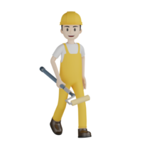 3d Isolated Construction Laborers in yellow uniform png