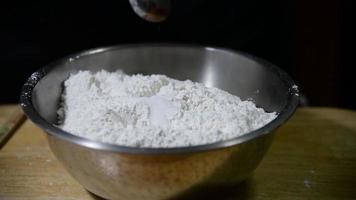 Lady is making gyoza dough for home cooking kitchen video