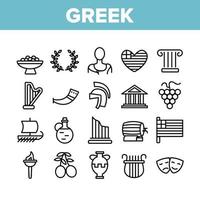 Greek Country Nation Cultural Icons Set Vector