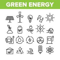 Green Energy Sources Vector Linear Icons Set