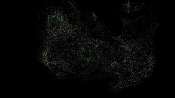fondo de partículas verdes en movimiento fluido, fondo de ciencia y tecnología de gráficos de movimiento de computadora