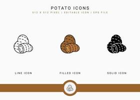 iconos de patata establecer ilustración vectorial con estilo de línea de icono sólido. concepto vegetal saludable. icono de trazo editable en un fondo aislado para diseño web, interfaz de usuario y aplicación móvil vector