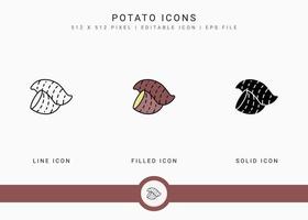 iconos de patata establecer ilustración vectorial con estilo de línea de icono sólido. concepto vegetal saludable. icono de trazo editable en un fondo aislado para diseño web, interfaz de usuario y aplicación móvil vector