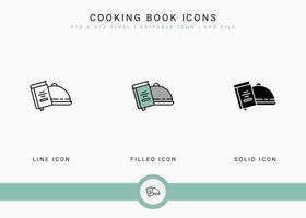 iconos de libros de cocina establecen ilustración vectorial con estilo de línea de icono sólido. concepto de utensilios de cocina. icono de trazo editable en un fondo aislado para diseño web, interfaz de usuario y aplicación móvil vector