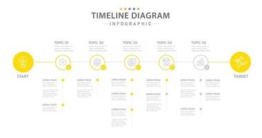 plantilla infográfica para negocios. Calendario de diagrama de línea de tiempo moderno de 5 pasos con círculo y temas, infografía vectorial de presentación. vector