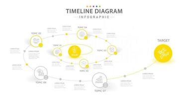 plantilla infográfica para negocios. Diagrama de línea de tiempo moderno de 7 pasos con concepto de camino en espiral, infografía vectorial de presentación. vector