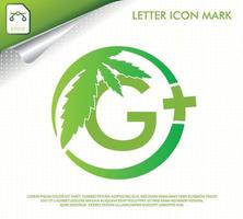 letter G with green cannabis leaf vector logo design