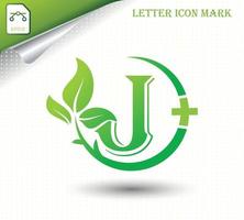 letter J with green leaf vector template