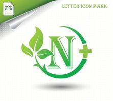 letter N with green leaf vector template