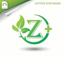 letter Z with green leaf vector template