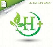 letter H with green leaf vector template