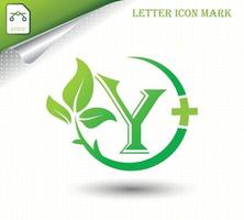 letter Y with green leaf vector template