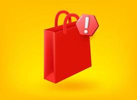 Shopping bag with exclamation point pictogram. Vector 3d illustration