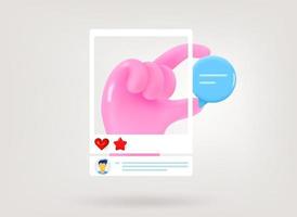 Internet message with hand. Chatting concept. 3d vector concept